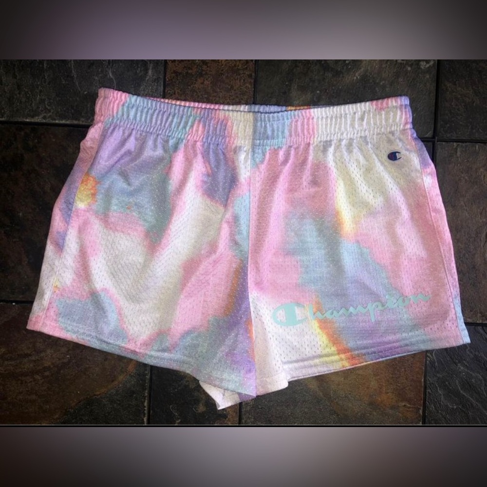 Girls Champion Youth XL 16 Pastel Tie Dyed Ombre Mesh Running Shorts